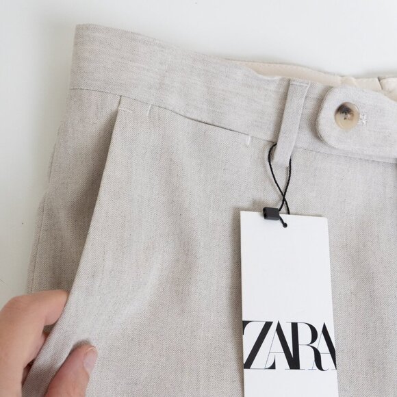 Zara Linen Blend Dress Pants Beige Mens 31 EU 40 Slim Fit - Picture 6 of 15